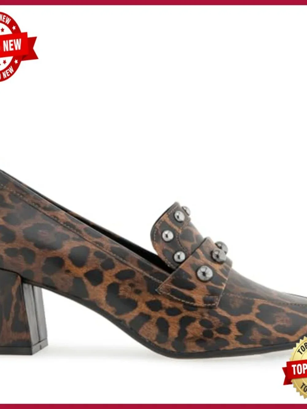 Women's Heeled Loafer Slip-On with Block Heel Studded Accents Ortholite Insole
